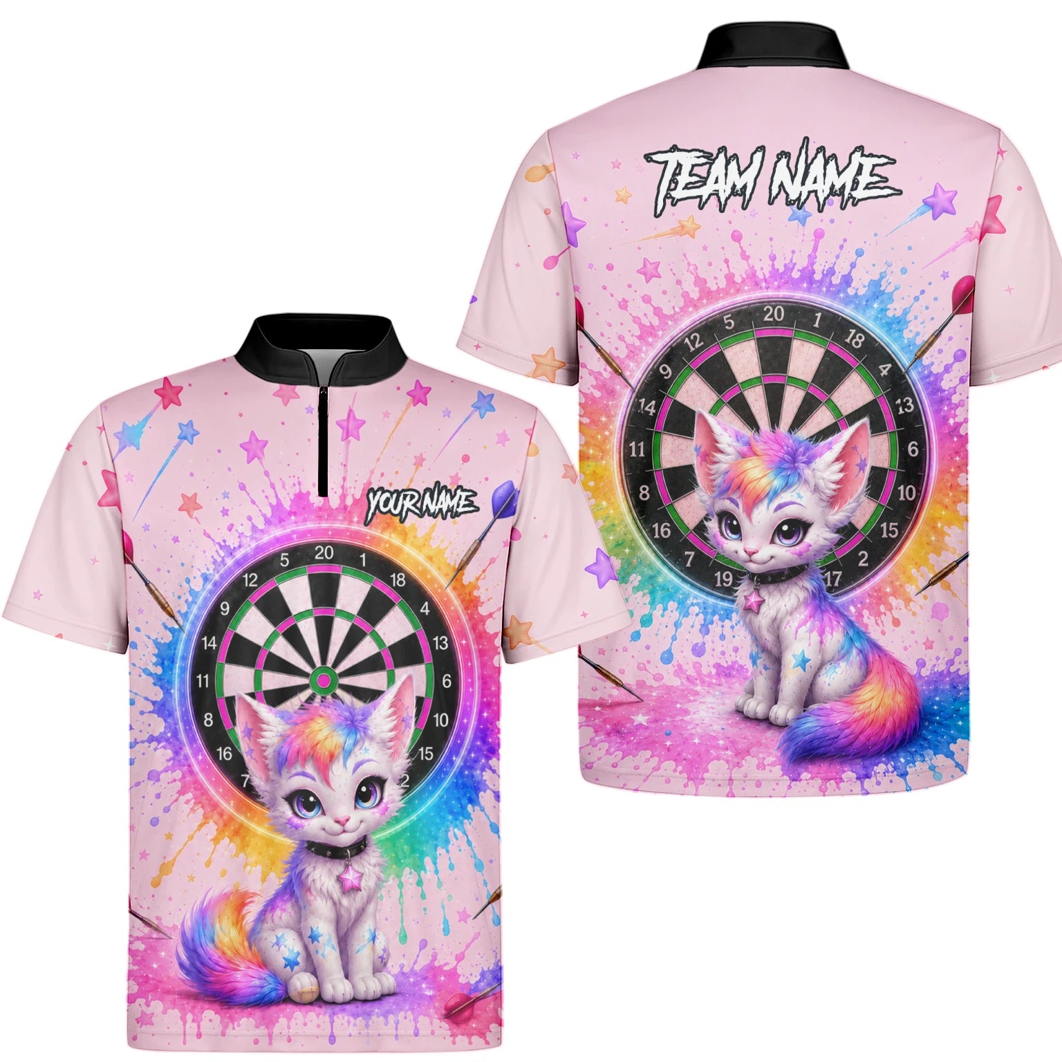Personalised Pink Rainbow Kitten Dartboard Darts Shirt For Men X398