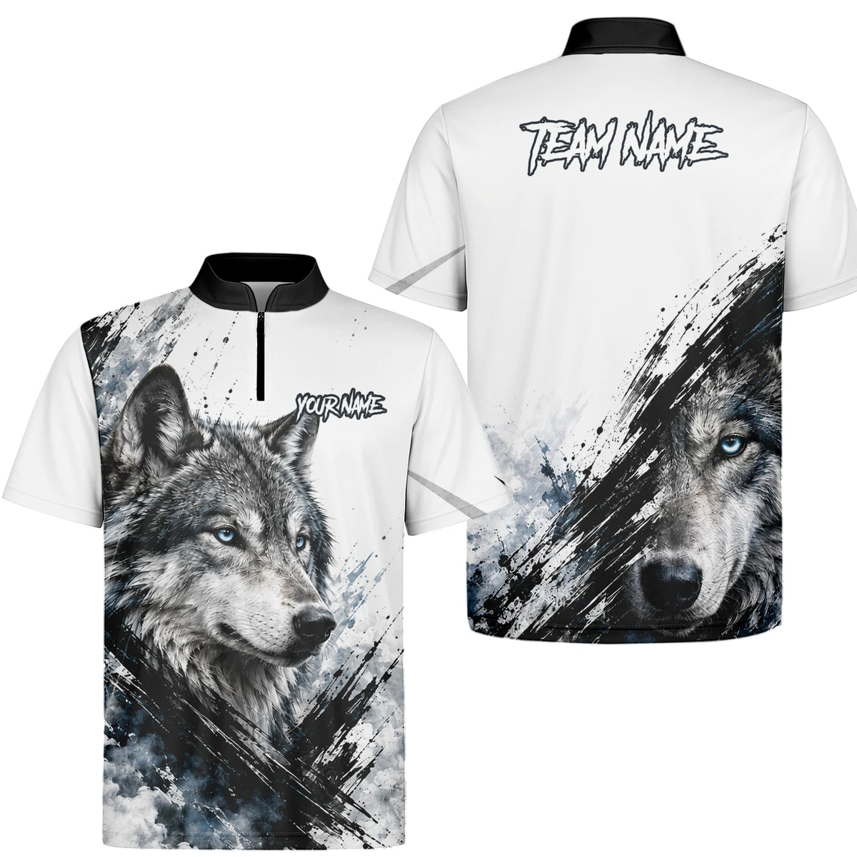 Personalised White Black Blue Wolf Darts Shirt For Men P634