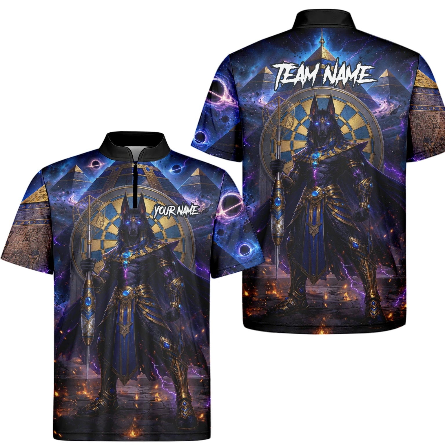 Personalised Blue Gold & Black Anubis Darts Shirt For Men N118