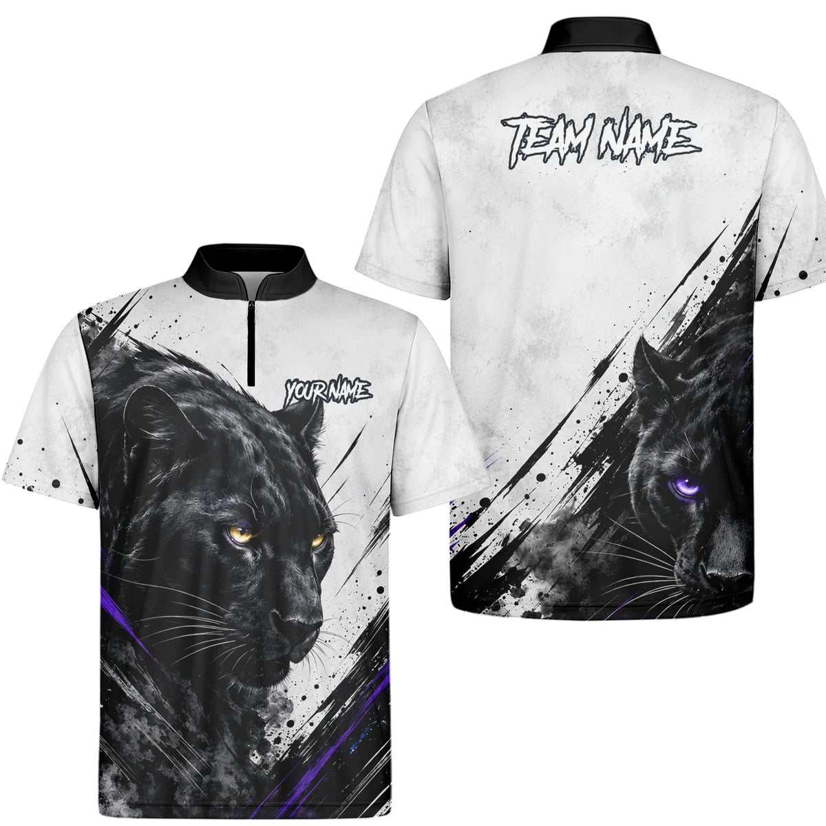 Personalised White Black Purple Panther Darts Shirt For Men W442