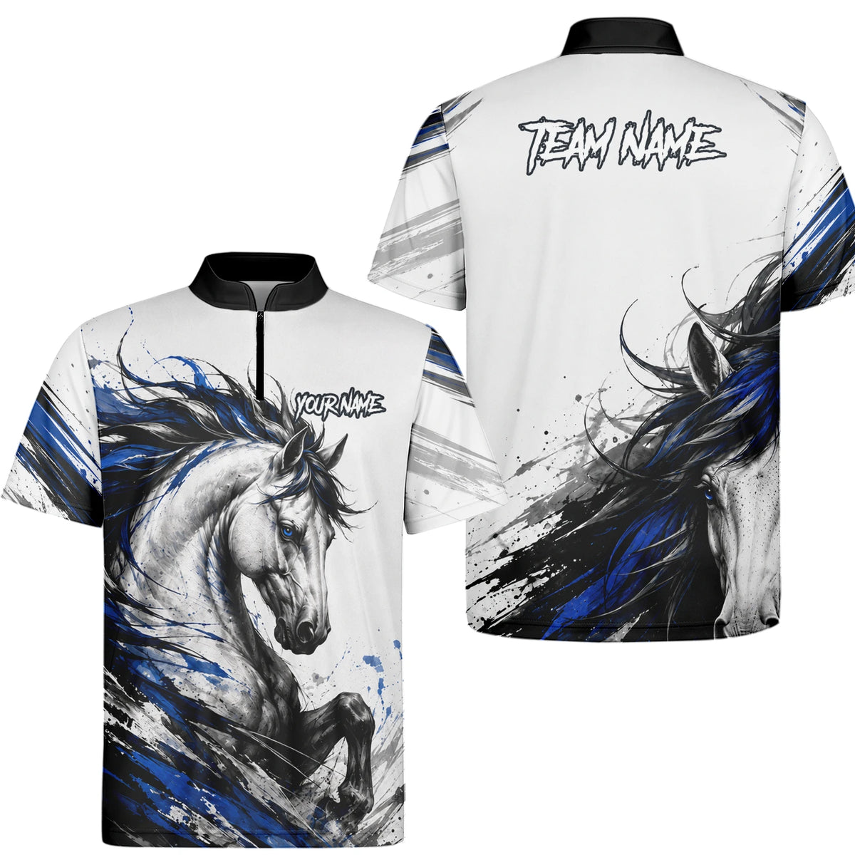 Personalised White Black Blue Rearing Horse Darts Shirt For Men O686