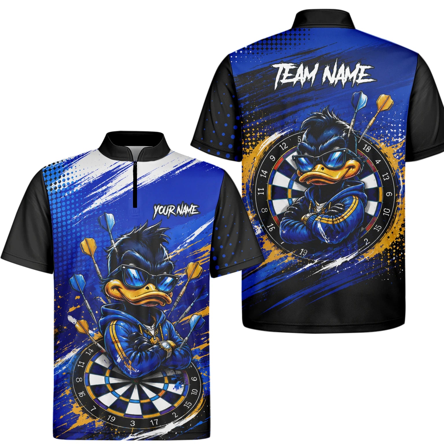 Personalised Blue & Gold Cool Duck Darts Polo Shirt For Men L859