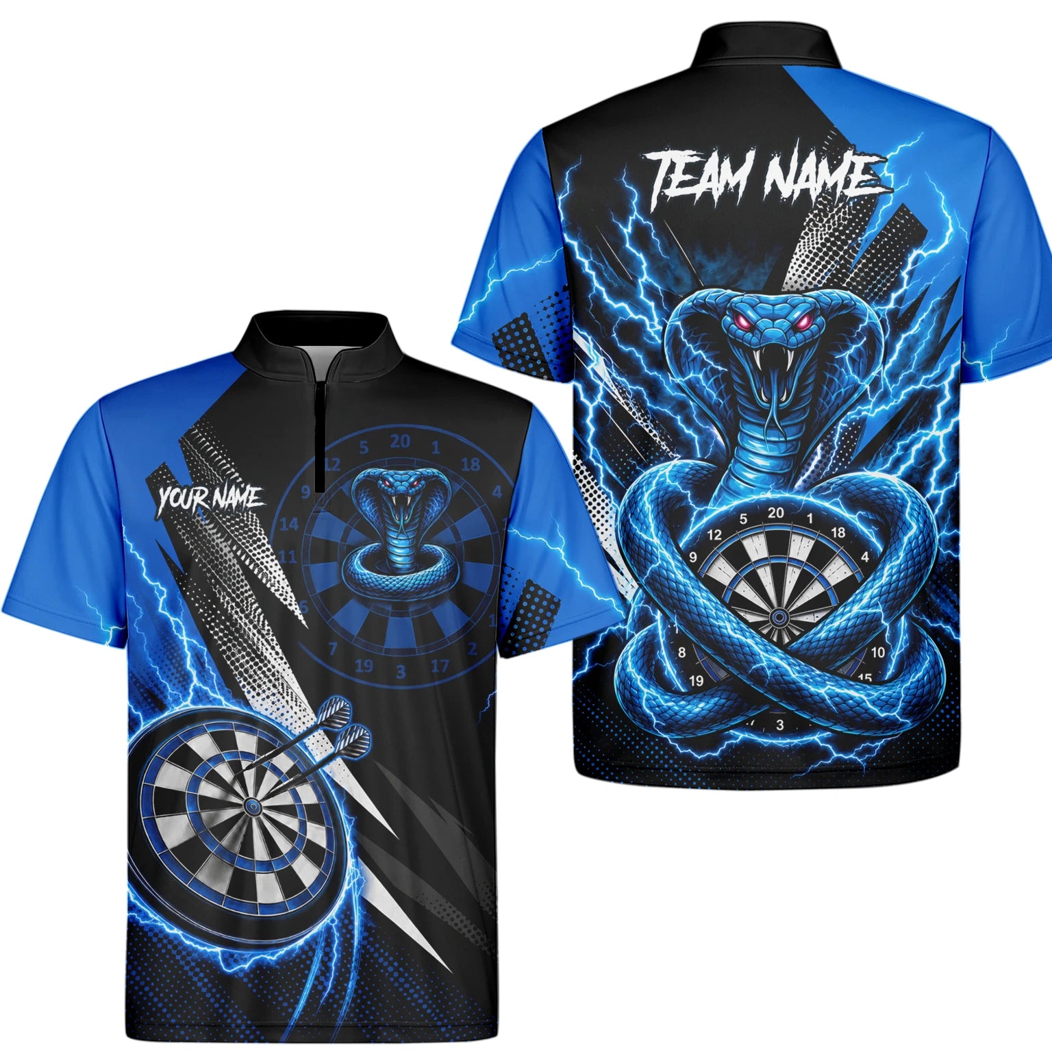 Personalised Blue Lightning Cobra Darts Polo Shirt For Men S015
