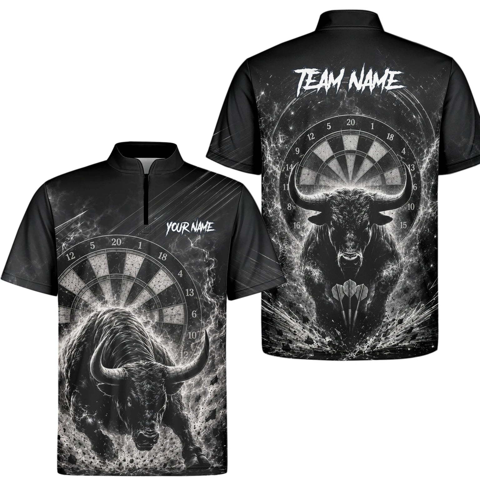 Personalised Black & White Bull Head Darts Shirt For Men V420