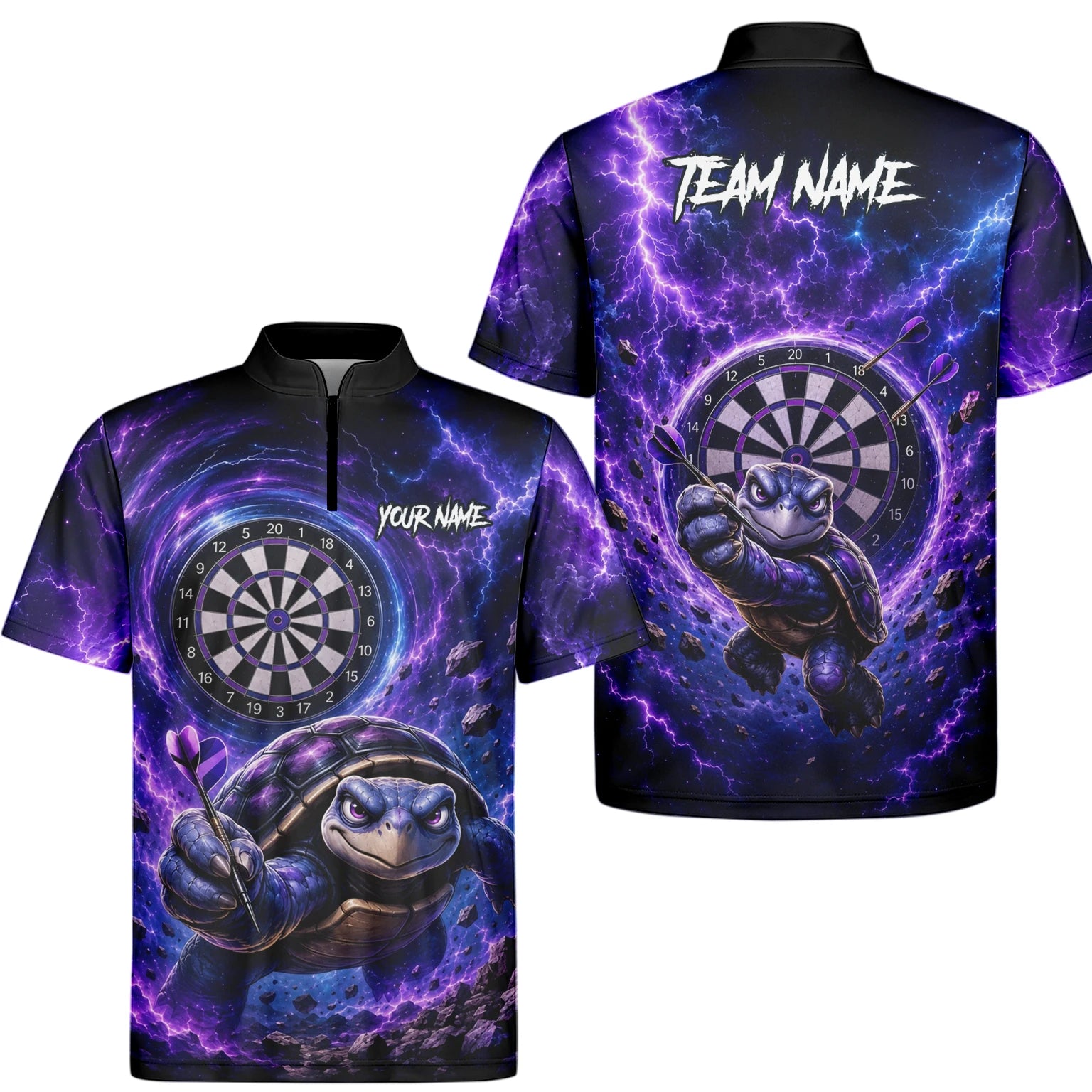 Personalised Purple & Black Turtle Playing Darts Shirt For Men F796
