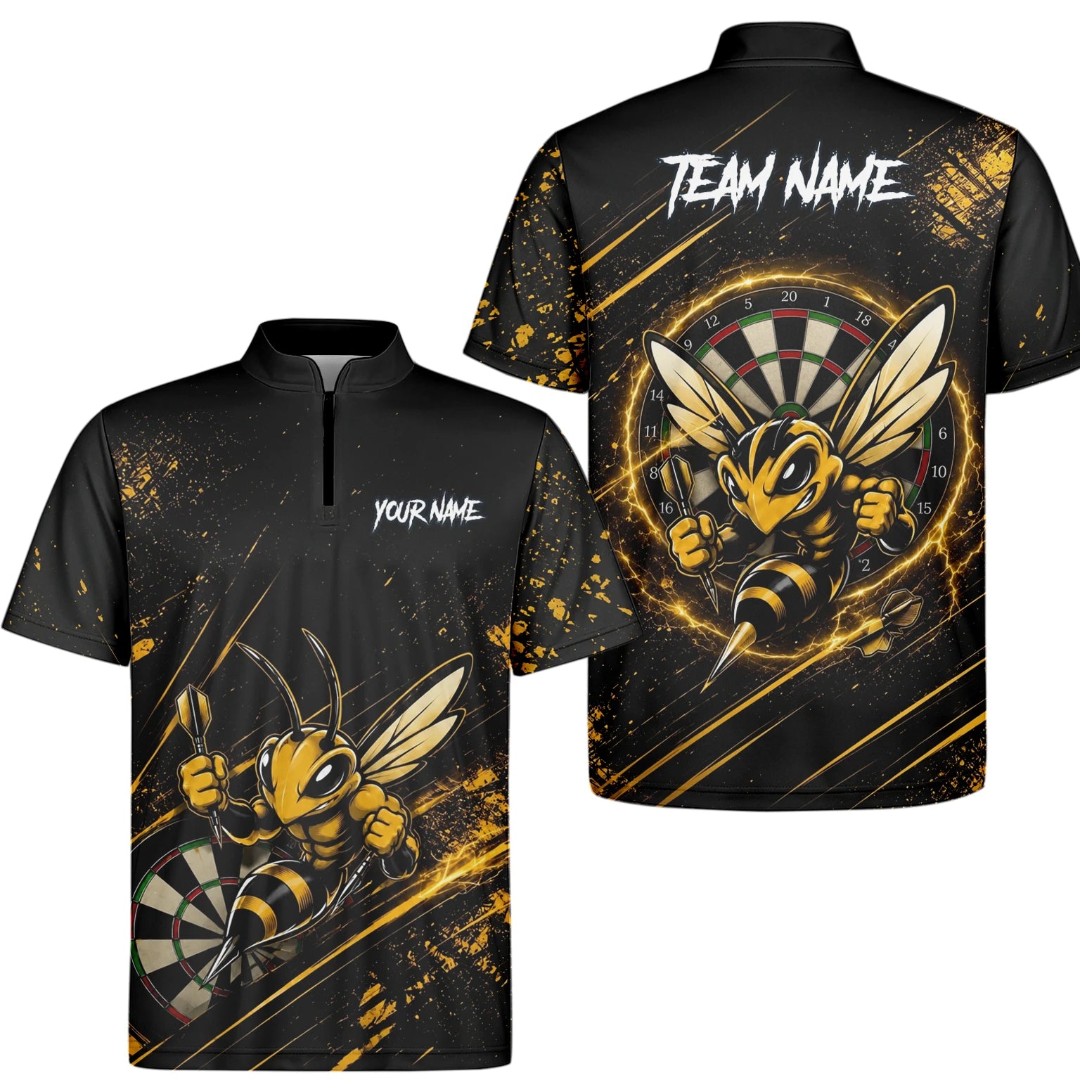 Personalised Black & Gold Bee Dartboard Darts Shirt For Men L410