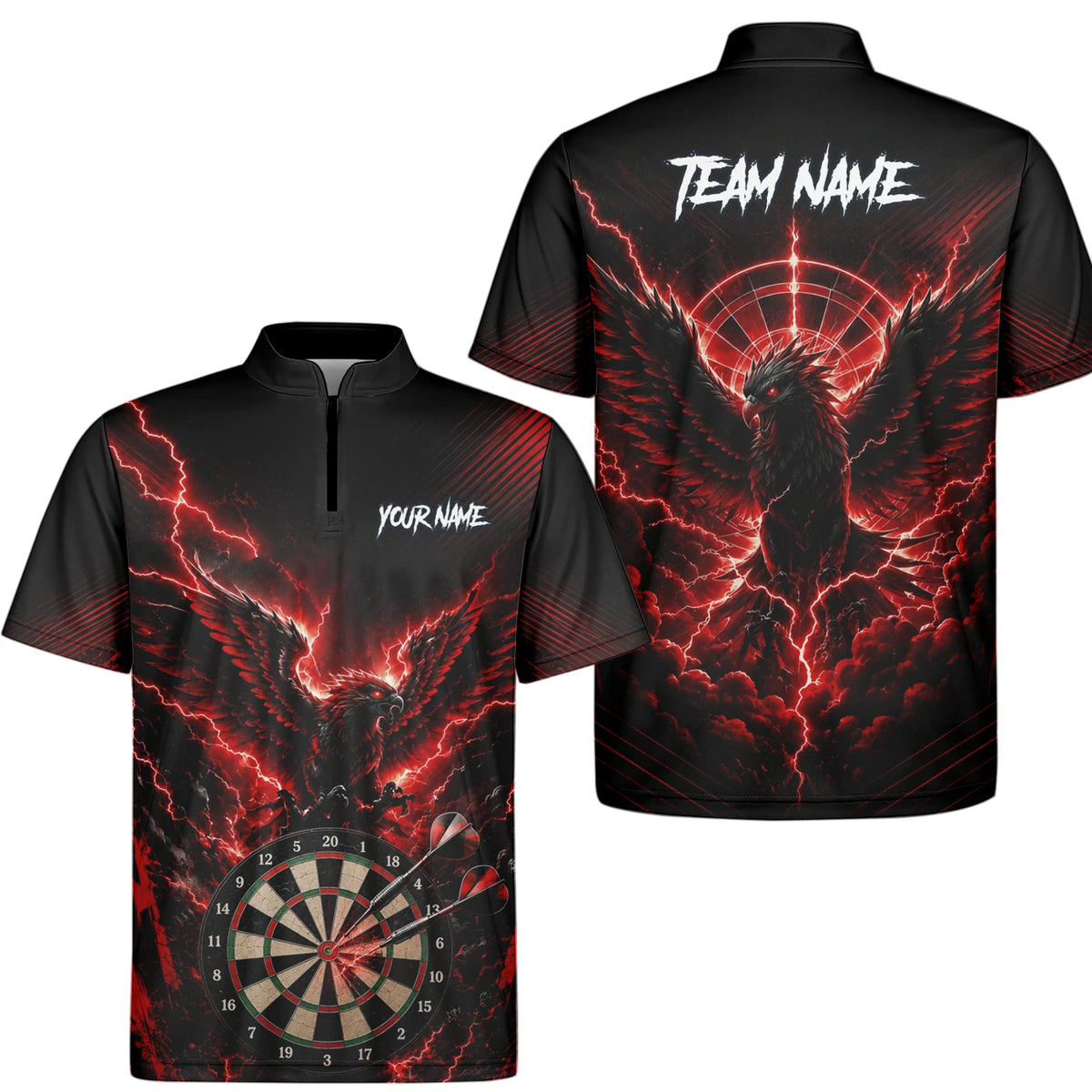Personalised Black & Red Phoenix Lightning Dartboard Darts Shirt For Men J120