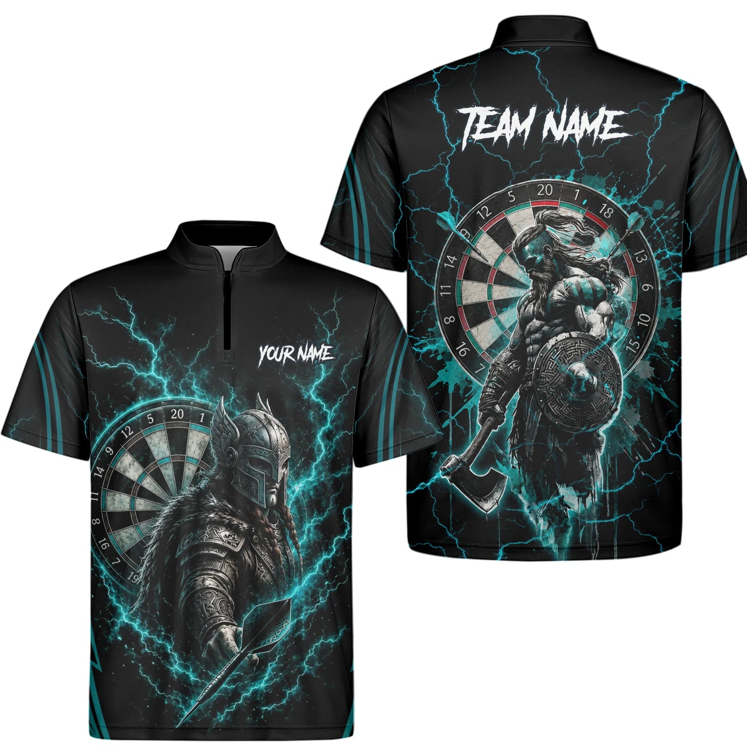 Personalised Teal Lightning Viking Darts Polo Shirt For Men O328