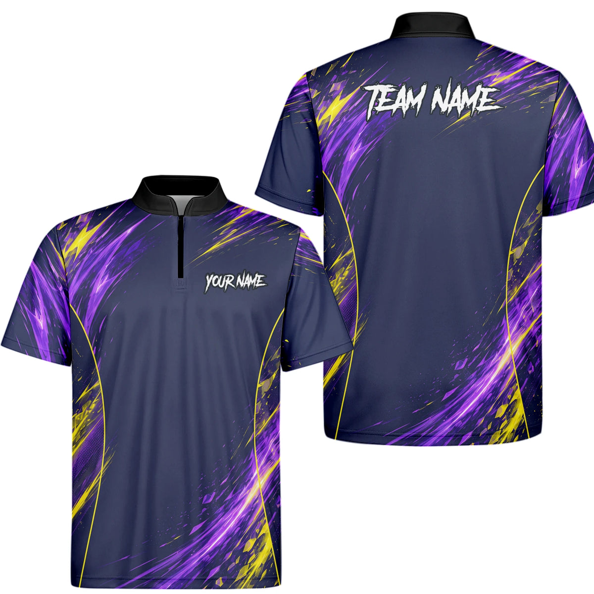 Personalised Navy Purple Yellow Abstract Darts Shirt For Men D517