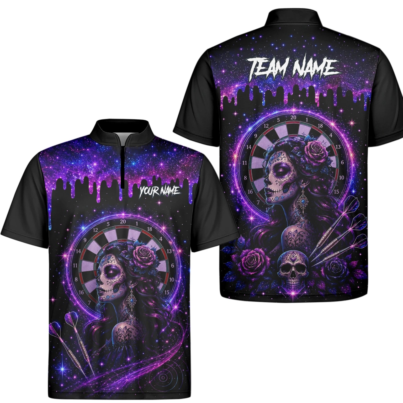 Personalised Purple Galaxy Sugar Skull Darts Shirt For Men Z967