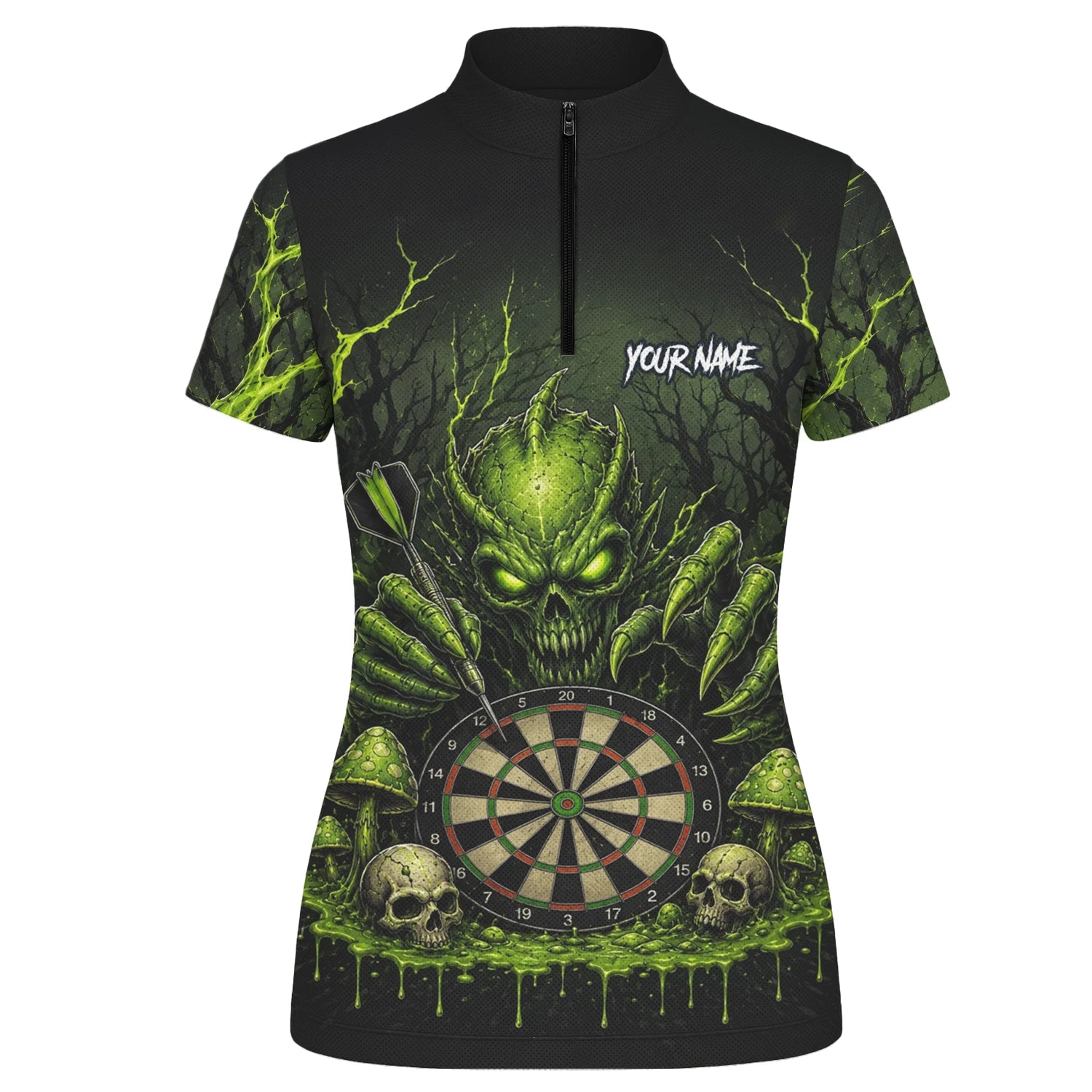 Personalised Black Green Monster Skull Dartboard Darts Shirt For Women A277