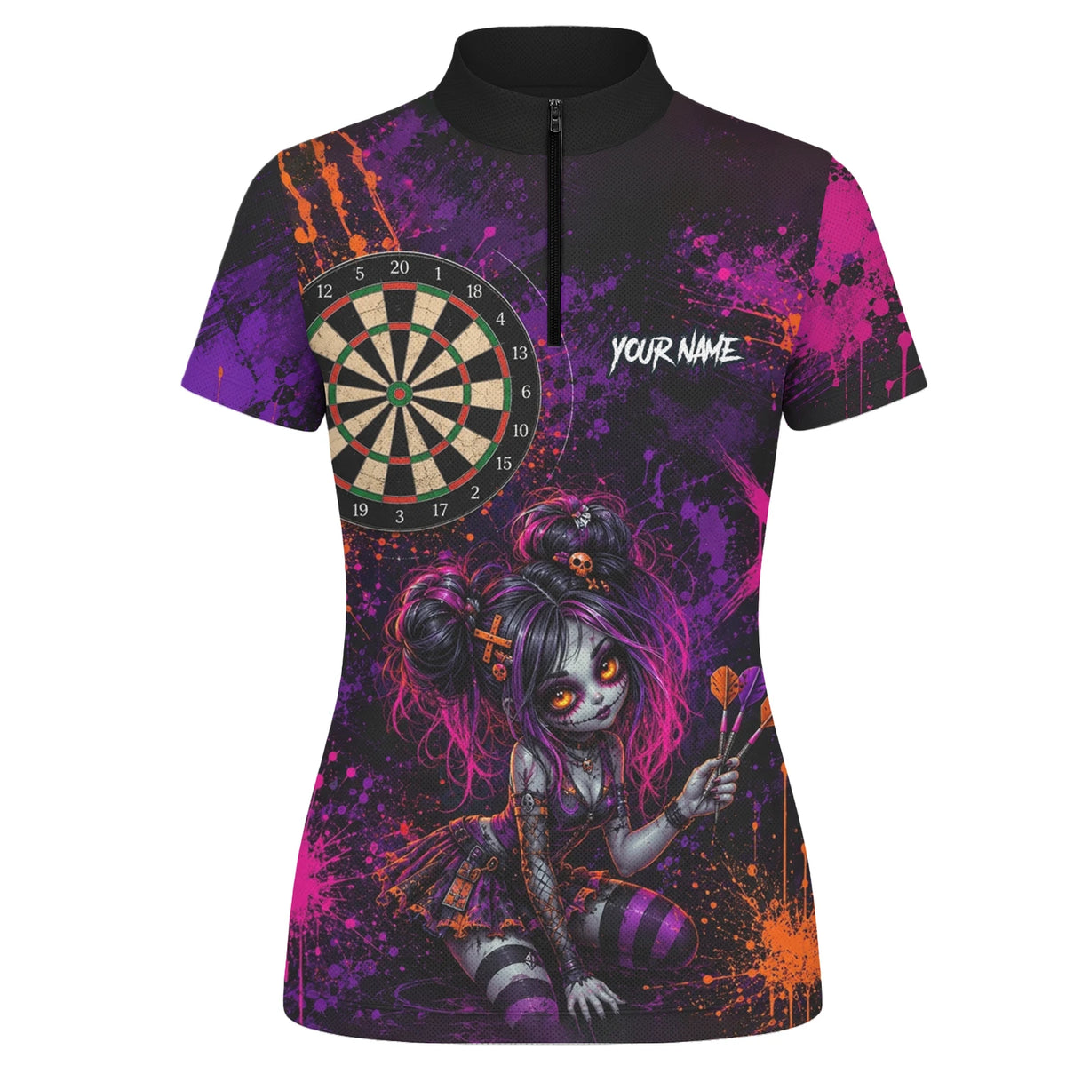 Personalised Black Purple Pink & Orange Gothic Darts Shirt For Women Z641