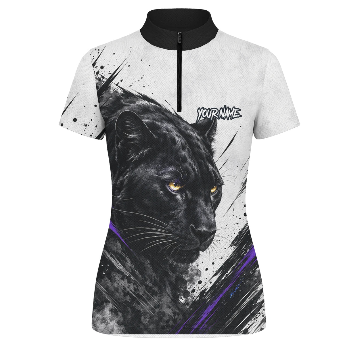 Personalised White Black Purple Panther Darts Shirt For Women W442