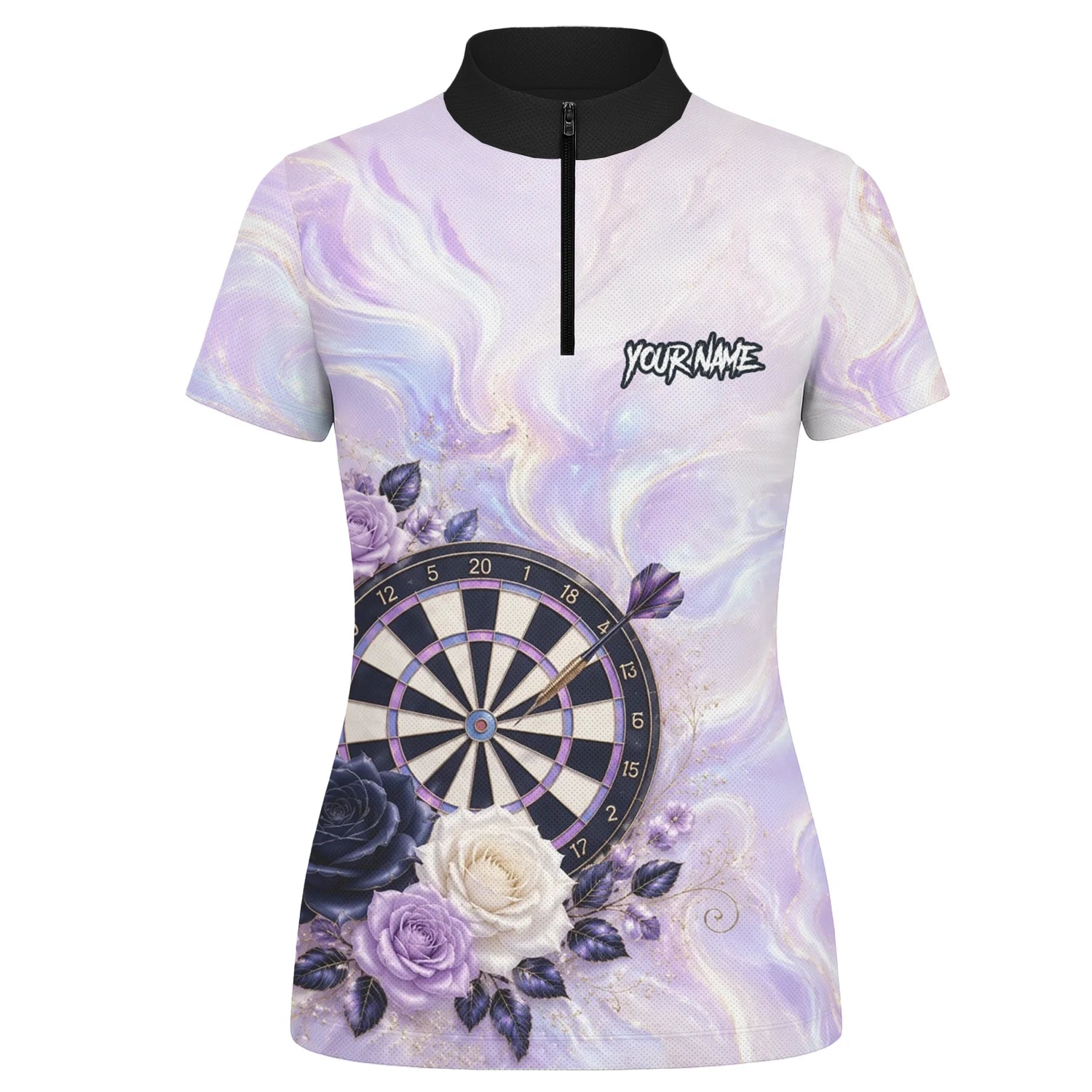 Personalised Purple Marble Rose Darts Polo Shirt For Women S206
