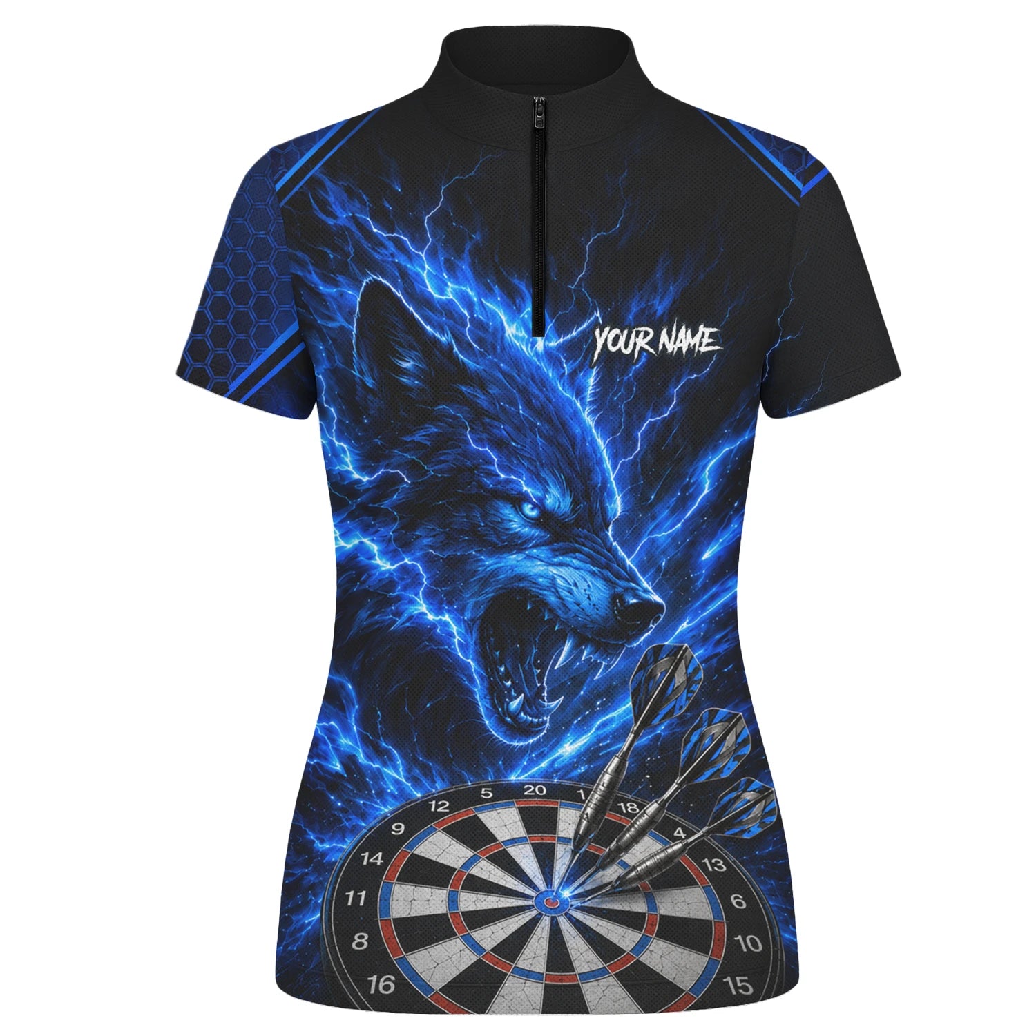 Personalised Black & Blue Wolf Lightning Darts Shirt For Women Y375