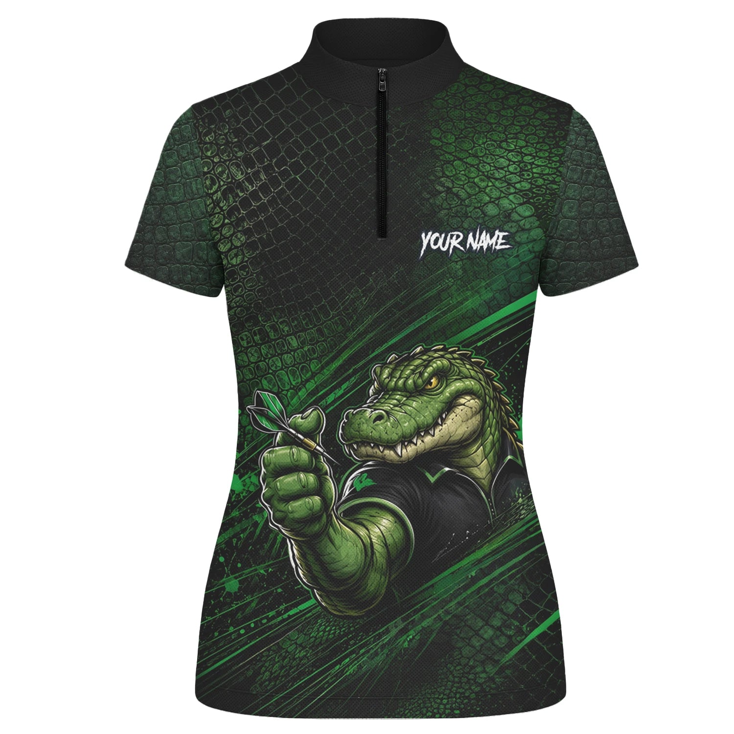 Personalised Black & Green Crocodile Darts Player Shirt For Women I987