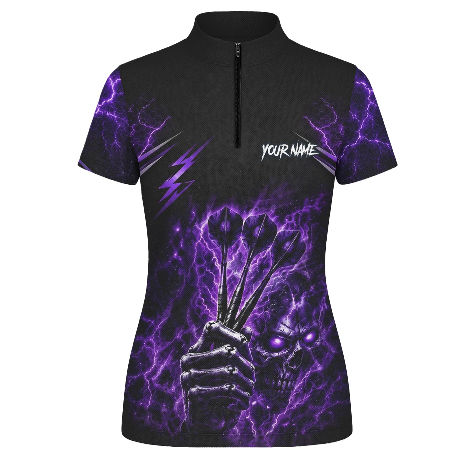 Personalised Black & Purple Lightning Skeleton Hand Darts Shirt For Women H822