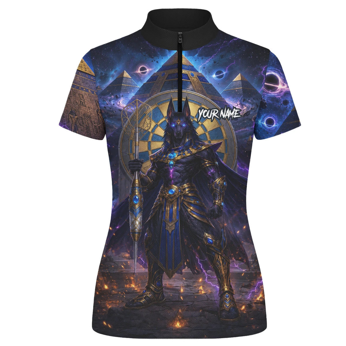 Personalised Blue Gold & Black Anubis Darts Shirt For Women N118
