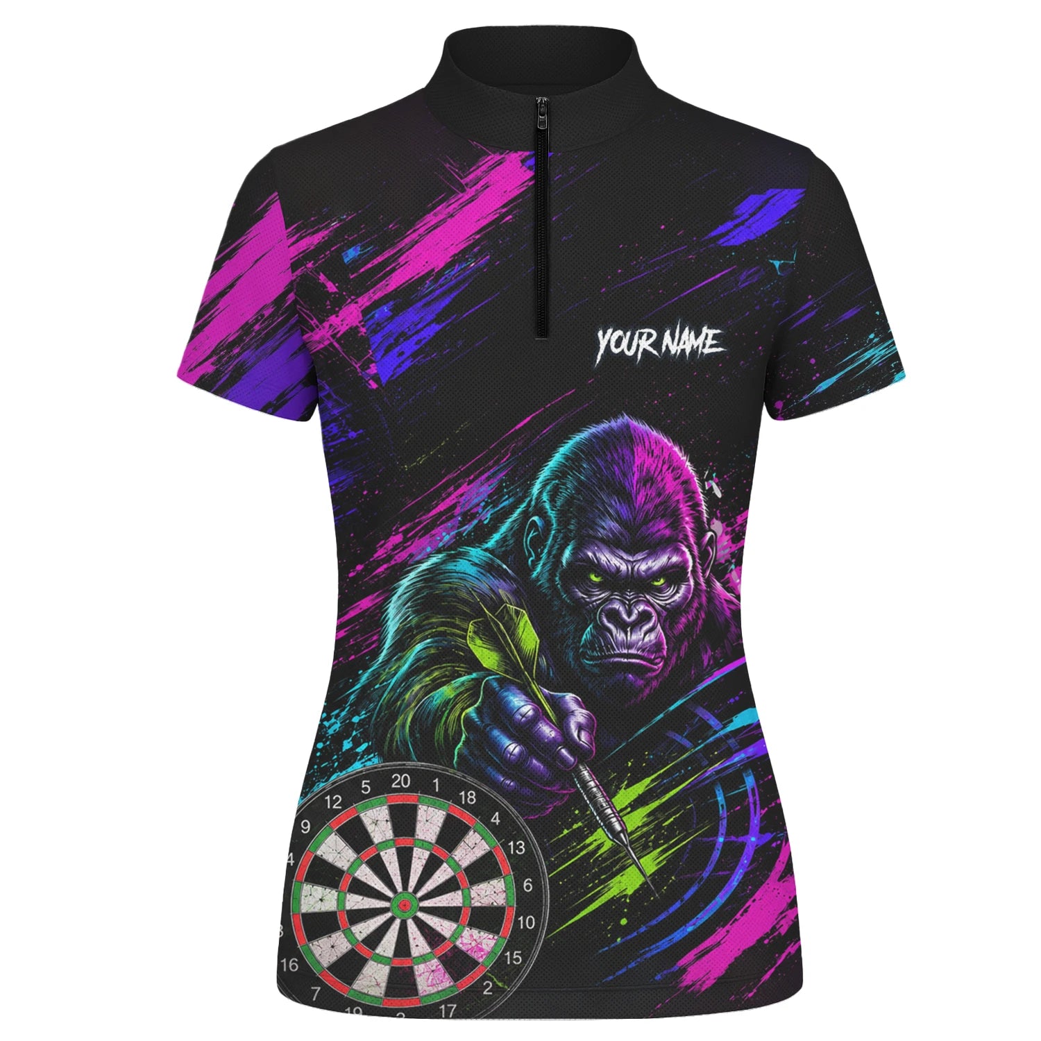 Personalised Black Pink & Purple Gorilla Darts Shirt For Women U874