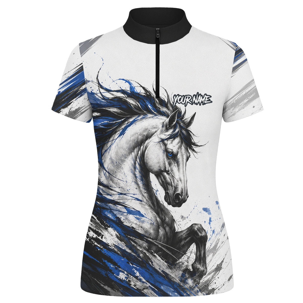Personalised White Black Blue Rearing Horse Darts Shirt For Women O686