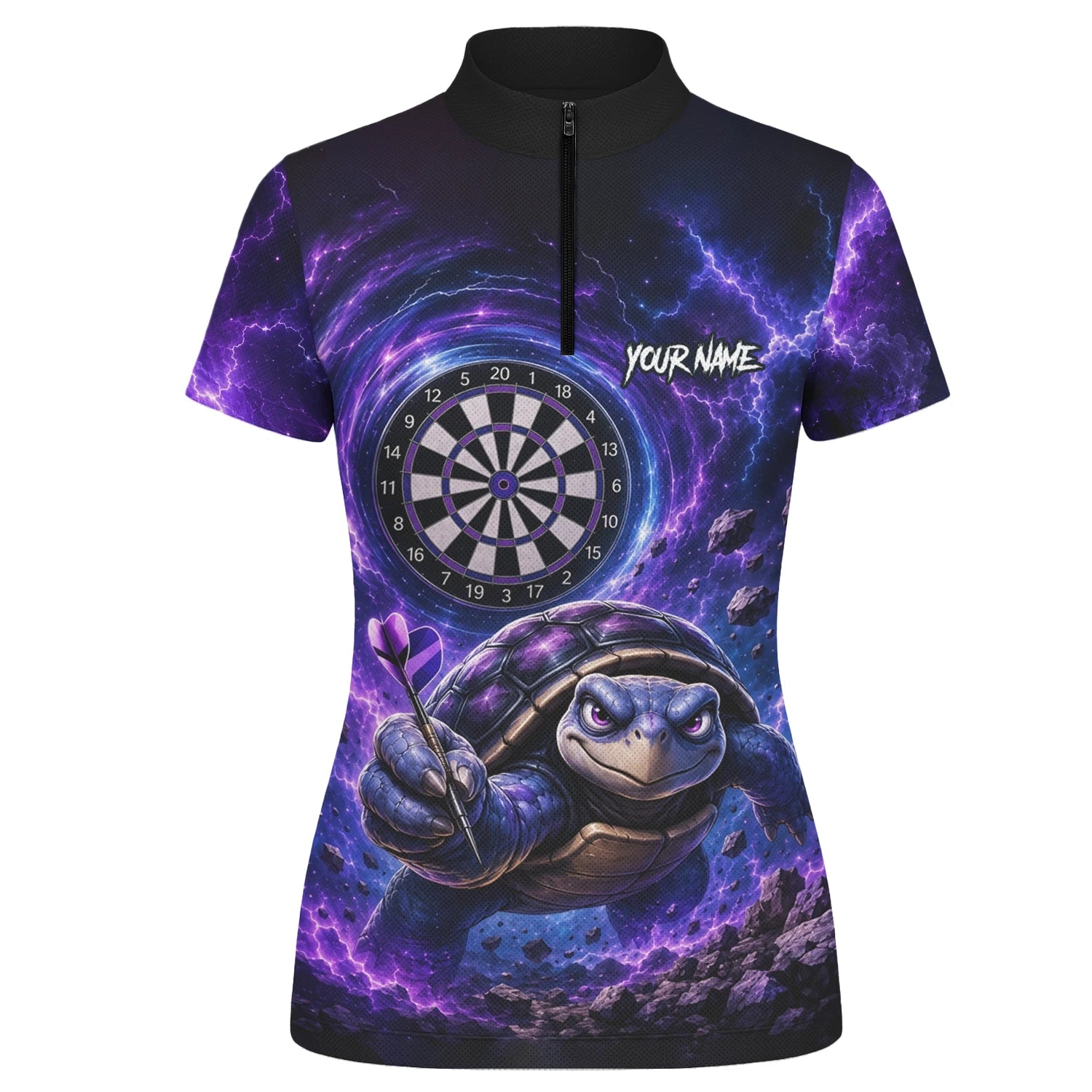 Personalised Purple & Black Turtle Playing Darts Shirt For Women F796