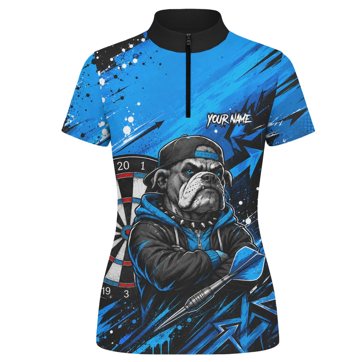 Personalised Blue & Black Bulldog Darts Shirt For Women D529
