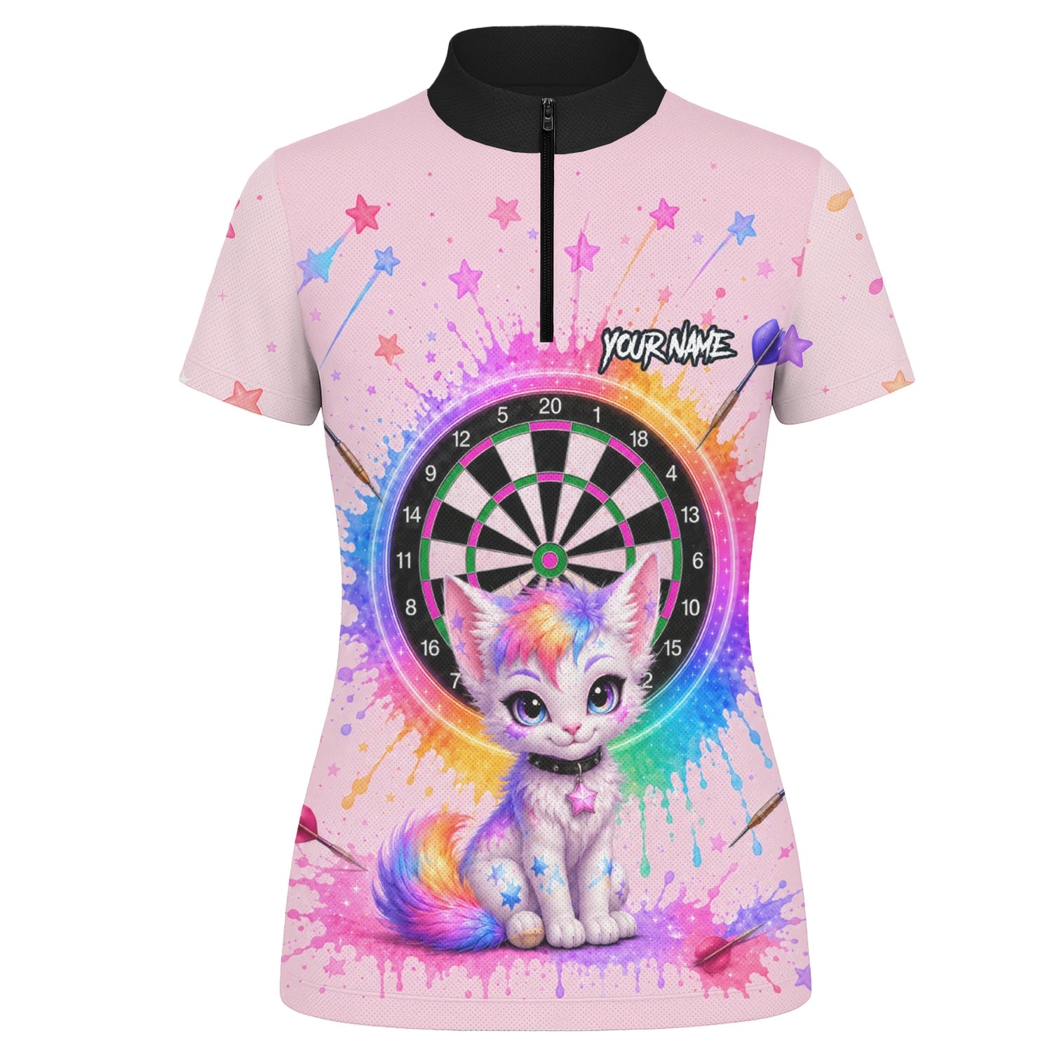 Personalised Pink Rainbow Kitten Dartboard Darts Shirt For Women X398