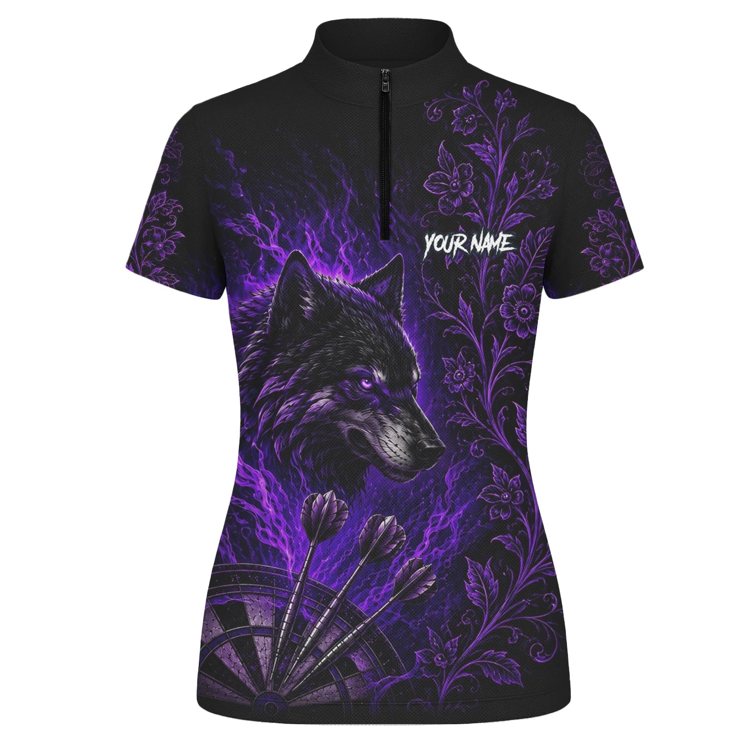 Personalised Black & Purple Wolf Dartboard Darts Shirt For Women J133