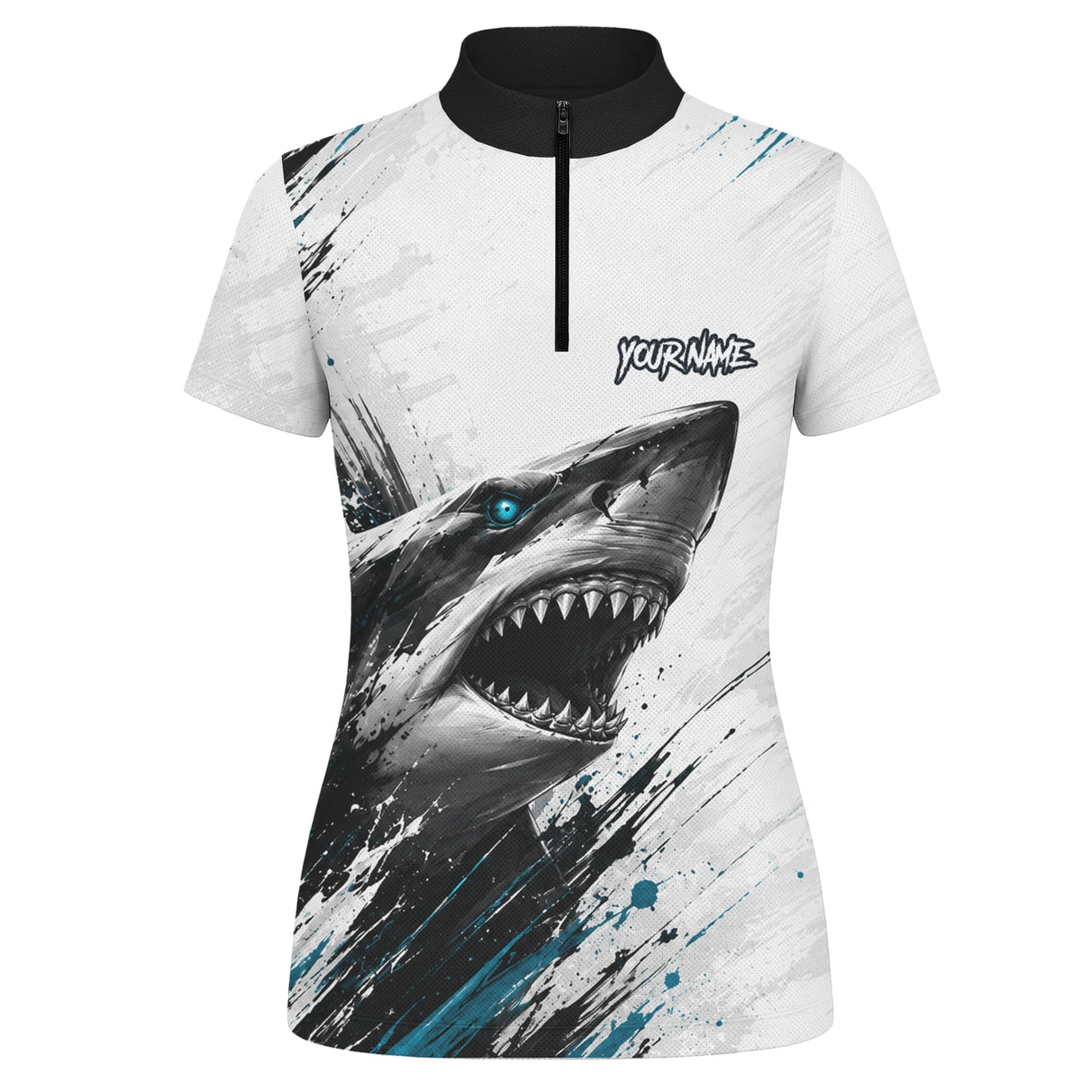 Personalised White Black Teal Shark Darts Shirt For Women D067