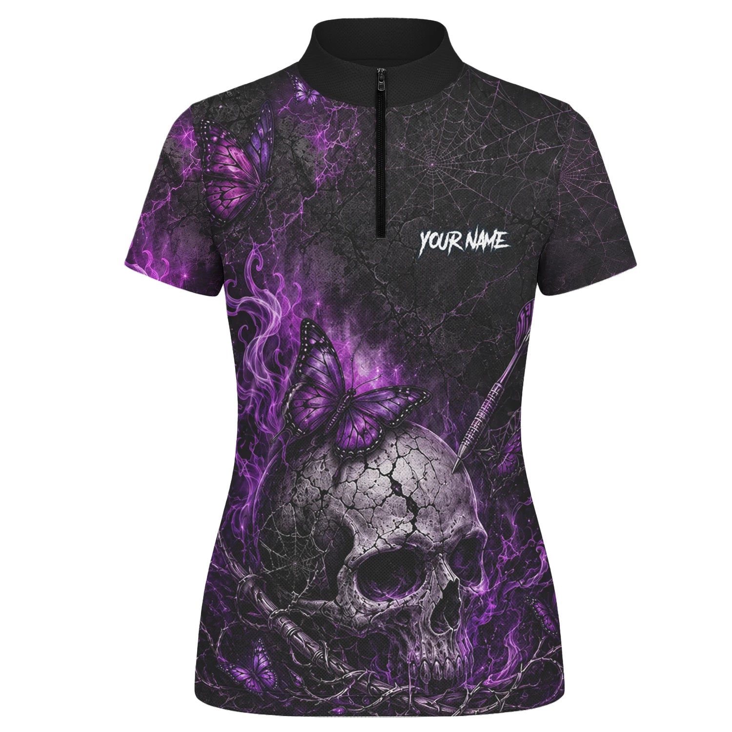 Personalised Black & Purple Skull Butterfly Darts Shirt For Women Q241