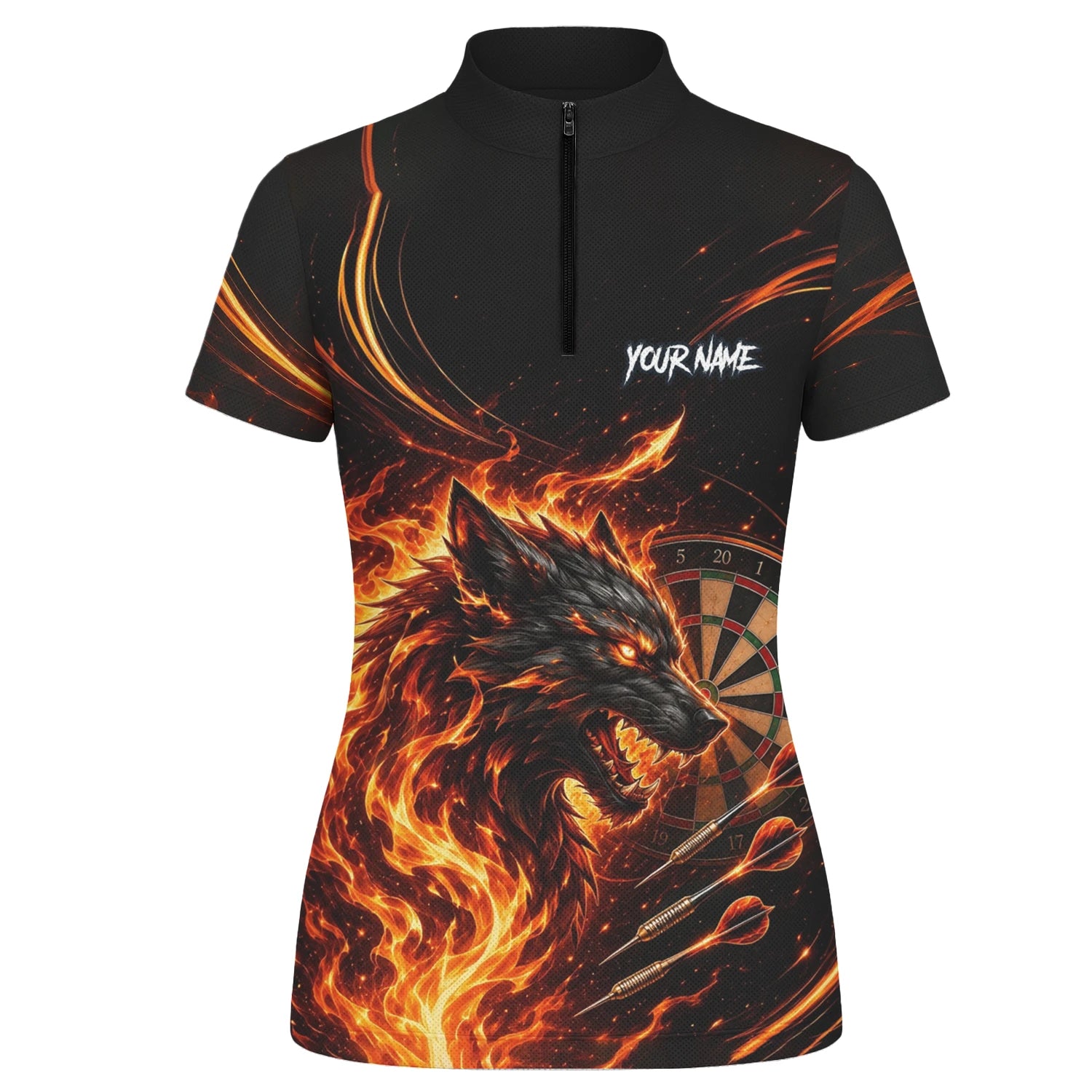 Personalised Flaming Wolf Darts Polo Shirt For Women W521