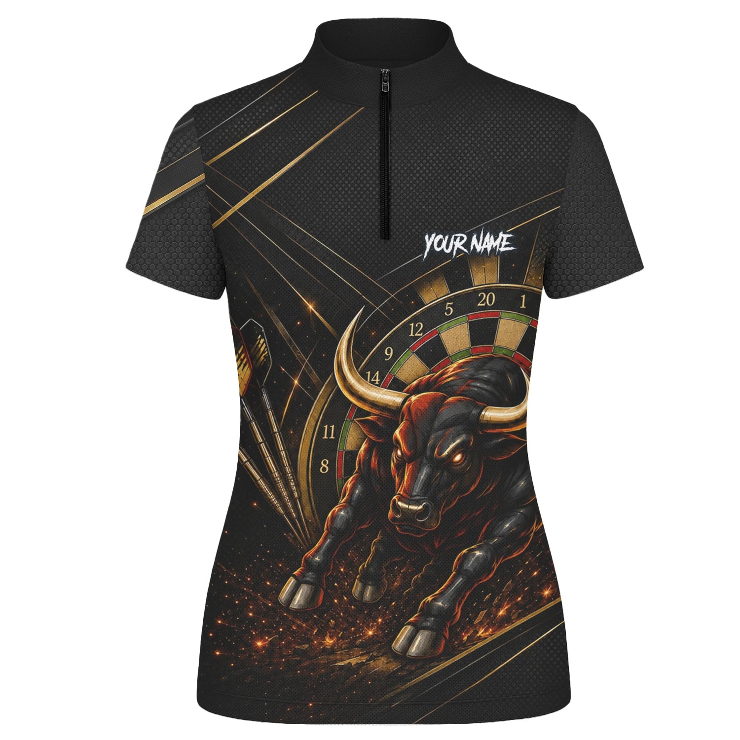 Personalised Black & Gold Bull Darts Polo Shirt For Women K607