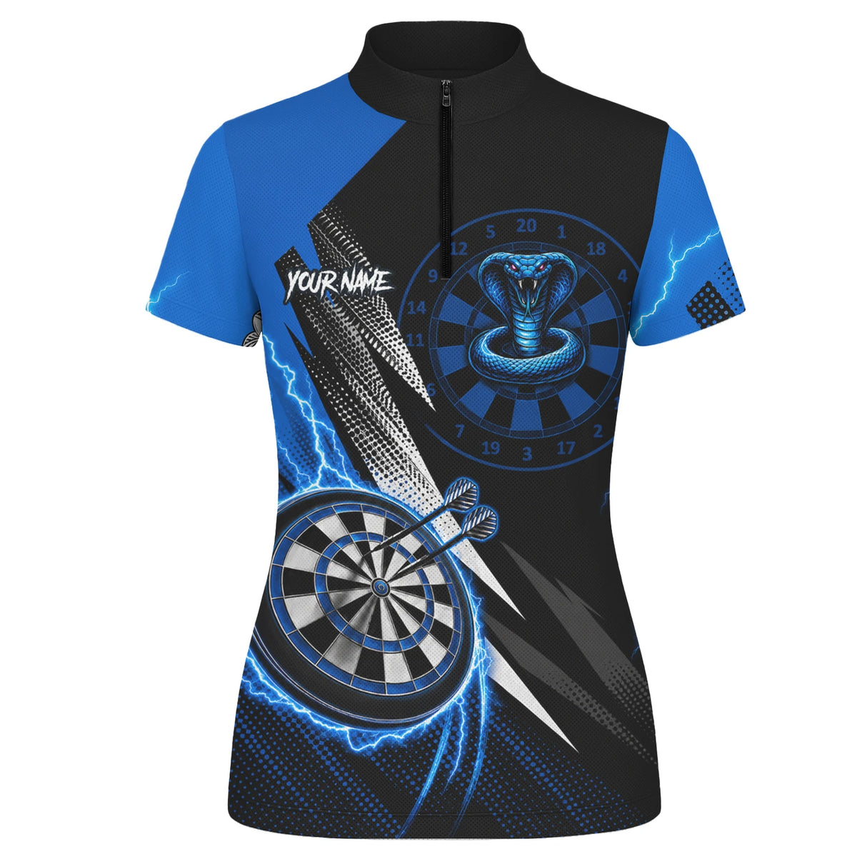 Personalised Blue Lightning Cobra Darts Polo Shirt For Women S015