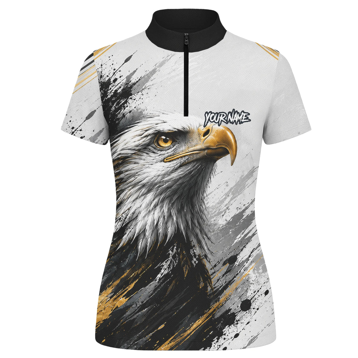 Personalised White Black Gold Bald Eagle Darts Shirt For Women S805