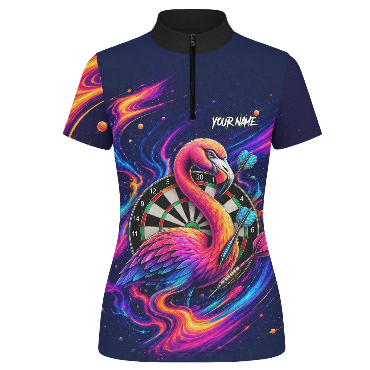 Personalised Neon Flamingo Galaxy Darts Polo Shirt For Women D064