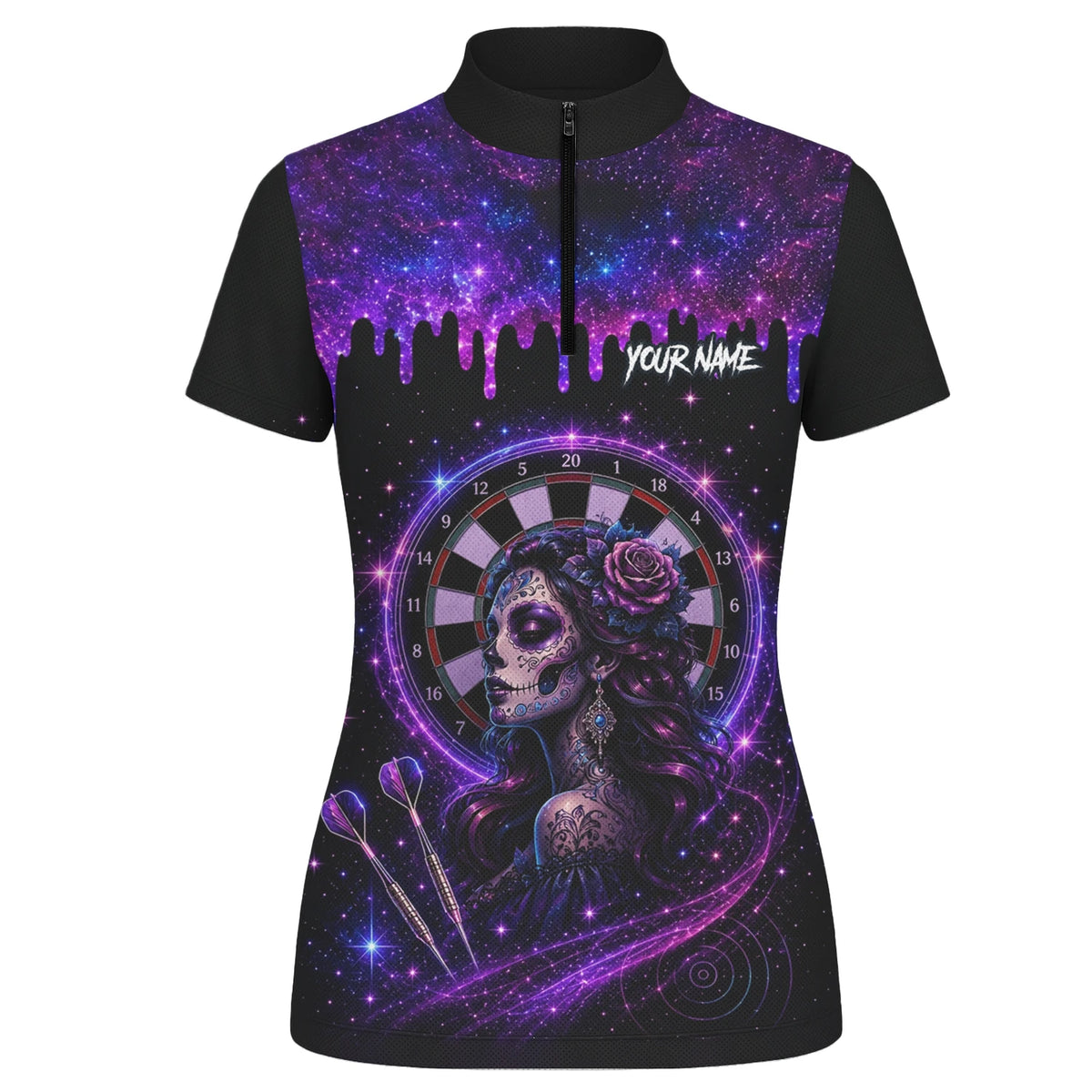 Personalised Purple Galaxy Sugar Skull Darts Shirt For Women Z967