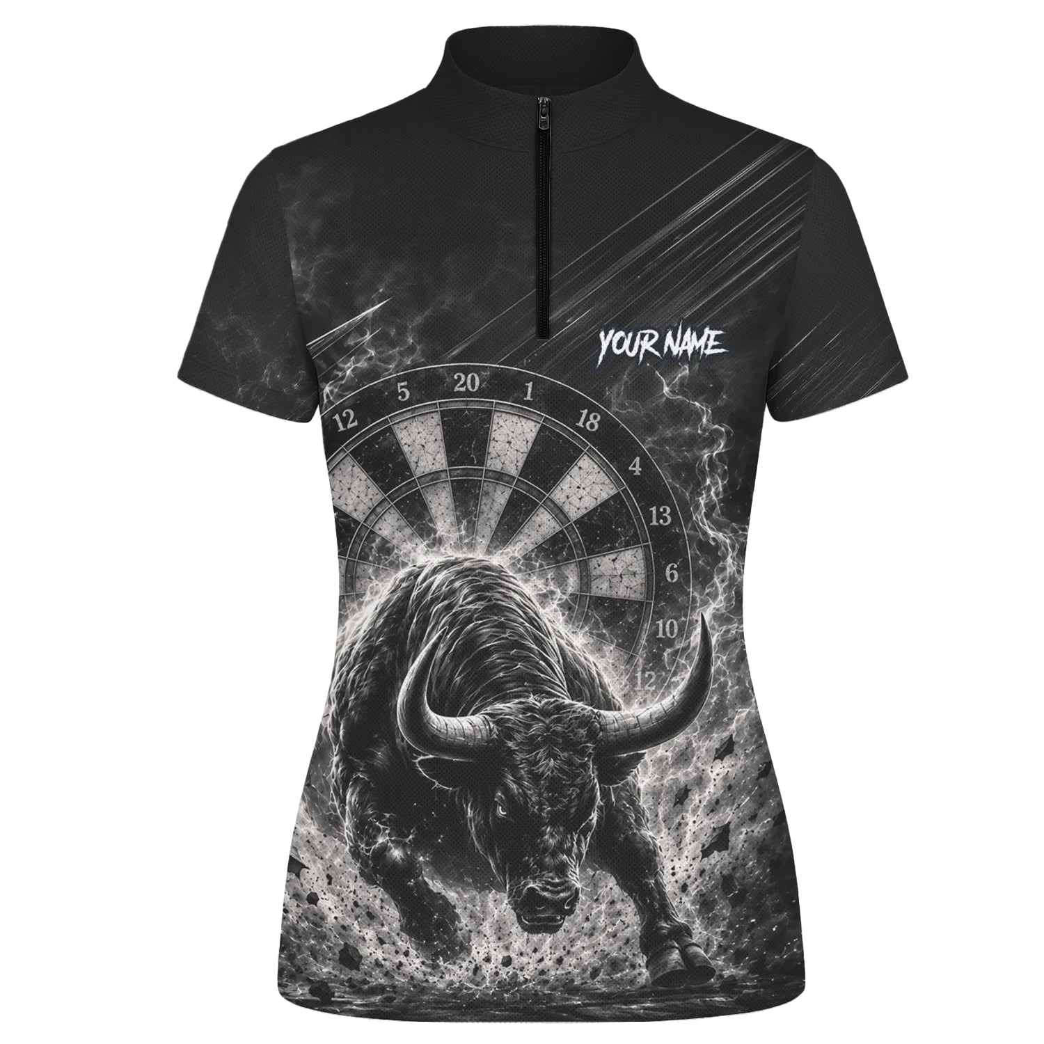 Personalised Black & White Bull Head Darts Shirt For Women V420
