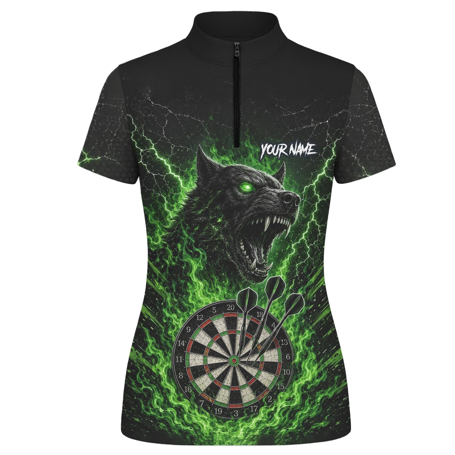 Personalised Black & Green Wolf Dartboard Darts Shirt For Women F303