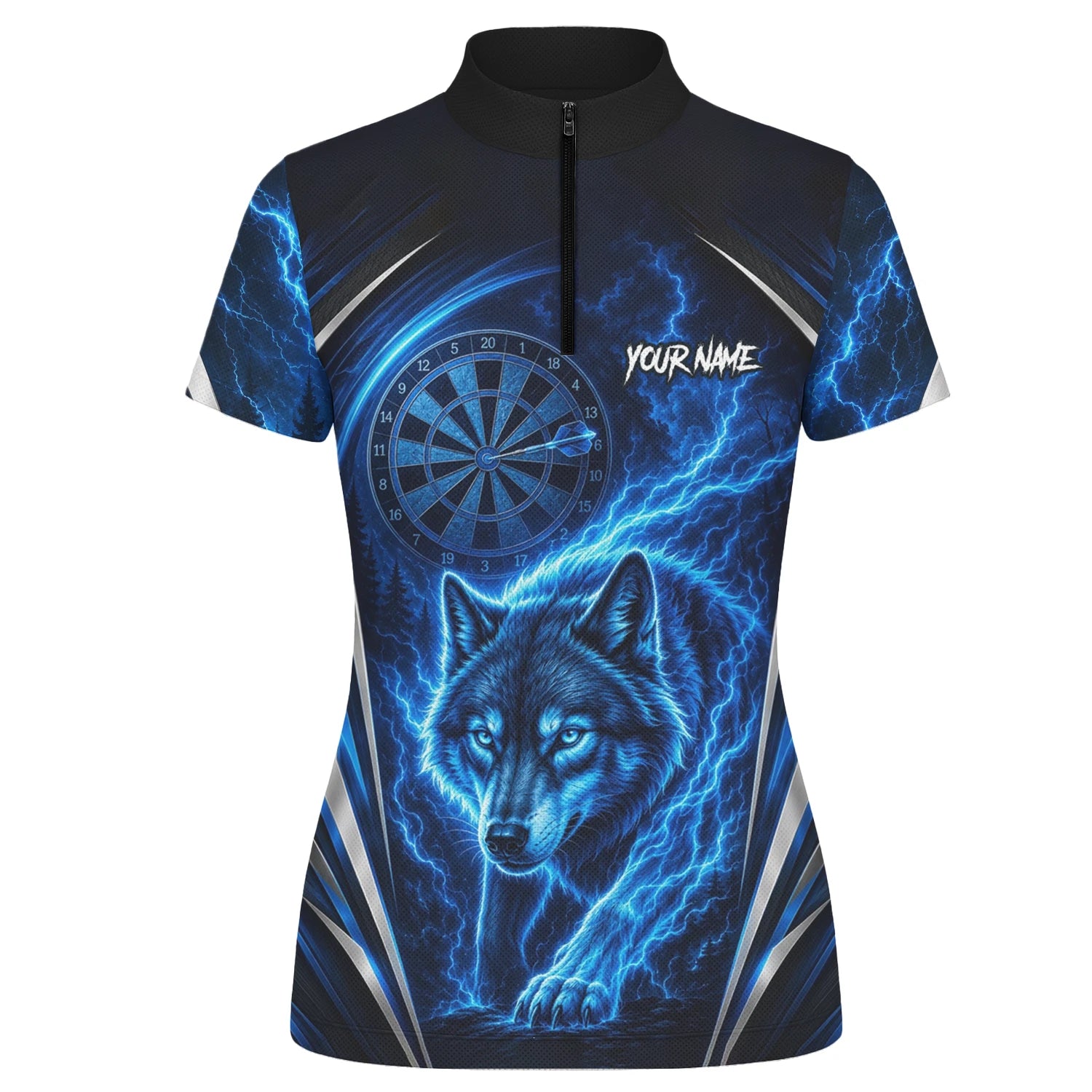Personalised Black & Blue Wolf Lightning Darts Shirt For Women X929