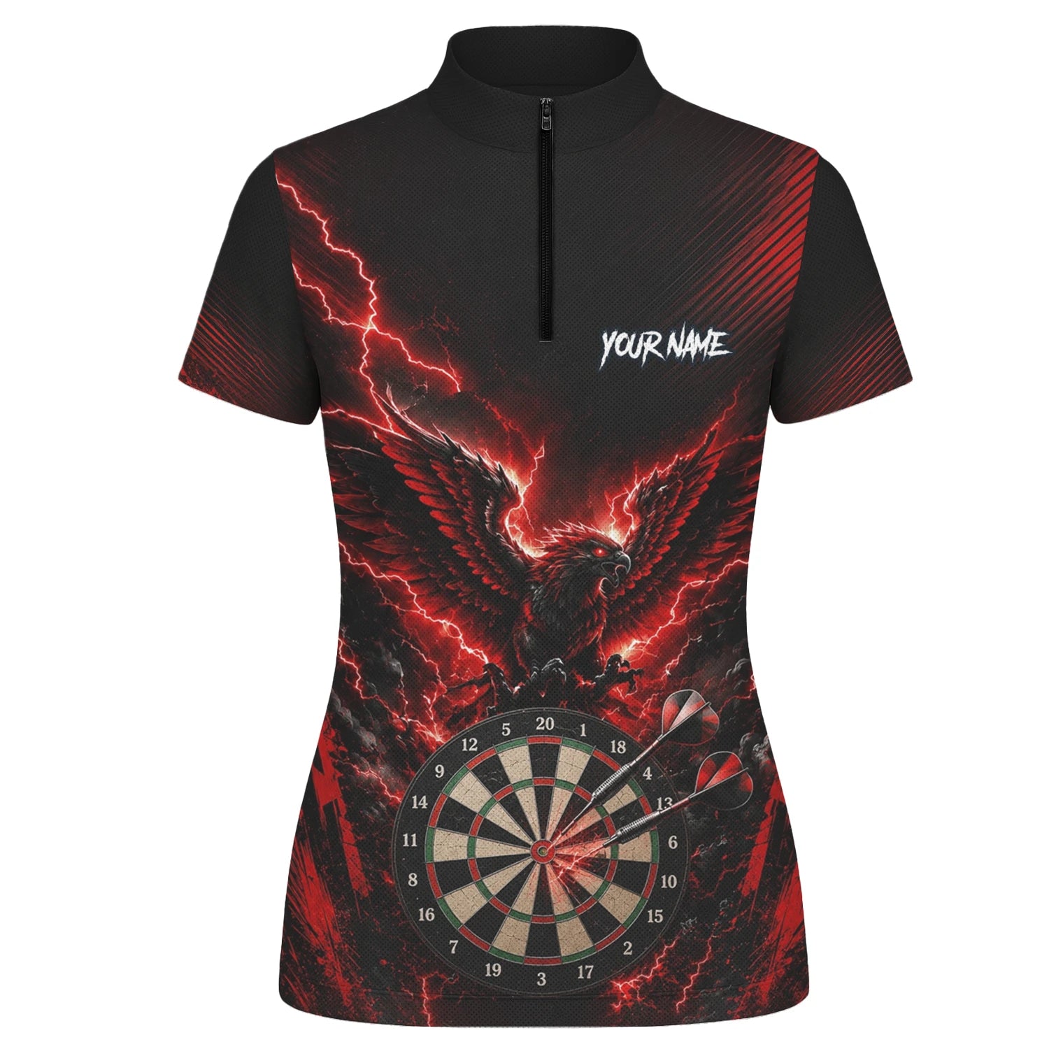 Personalised Black & Red Phoenix Lightning Dartboard Darts Shirt For Women J120
