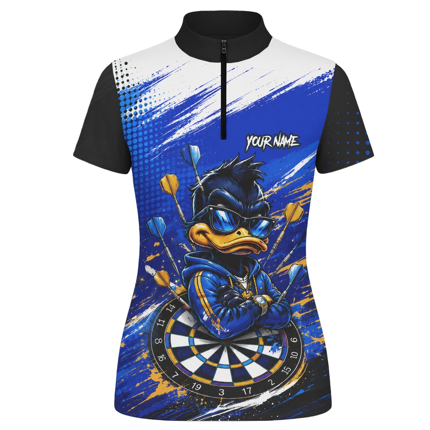 Personalised Blue & Gold Cool Duck Darts Polo Shirt For Women L859