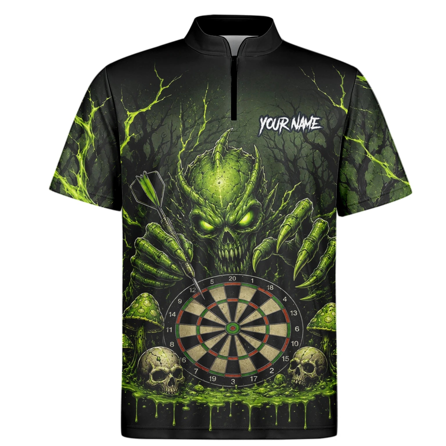Personalised Black Green Monster Skull Dartboard Darts Shirt For Men A277