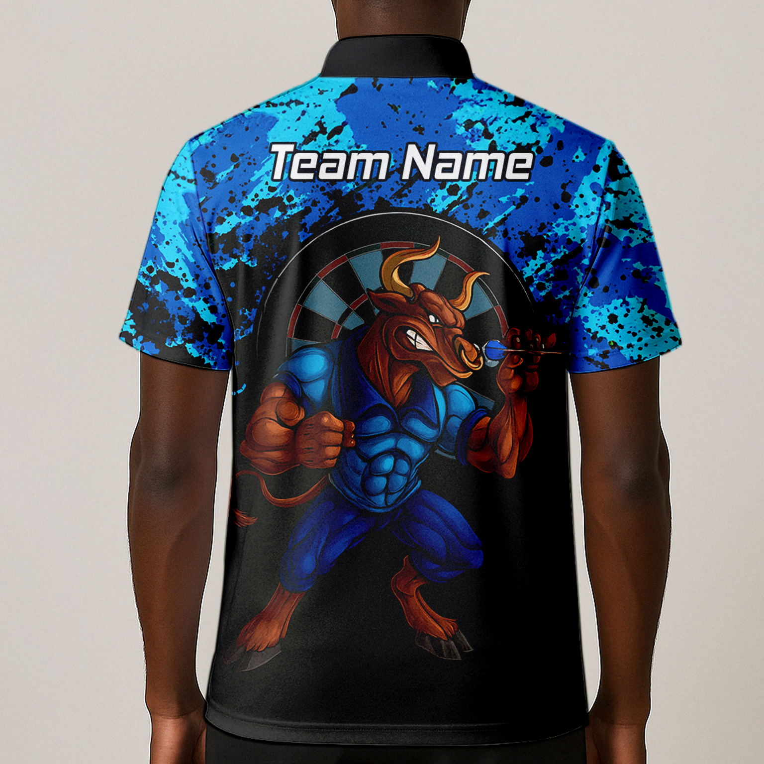 Personalised Bull Darts Polo Shirt Blue Black Splatter For Men Q5112 additional image 1