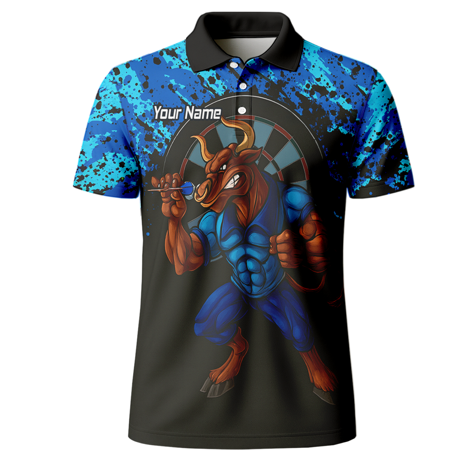 Personalised Bull Darts Polo Shirt Blue Black Splatter For Men Q5112 additional image 2
