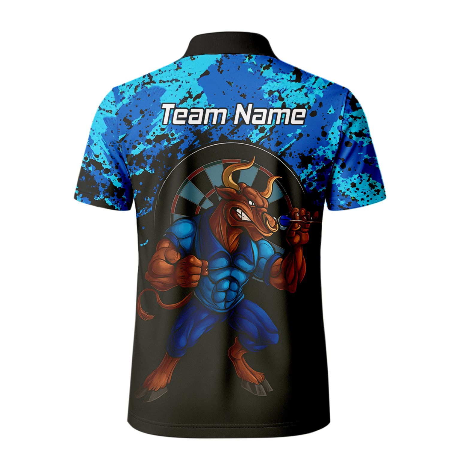 Personalised Bull Darts Polo Shirt Blue Black Splatter For Men Q5112 additional image 3
