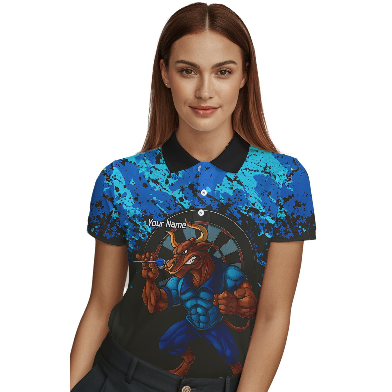 Personalised Bull Darts Polo Shirt Blue Black Splatter For Men Q5112 additional image 3