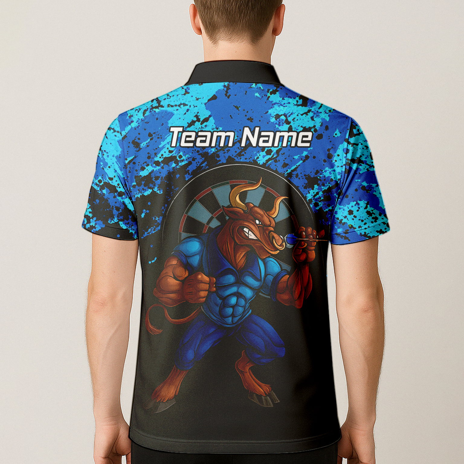 Personalised Bull Darts Polo Shirt Blue Black Splatter For Men Q5112 additional image 5