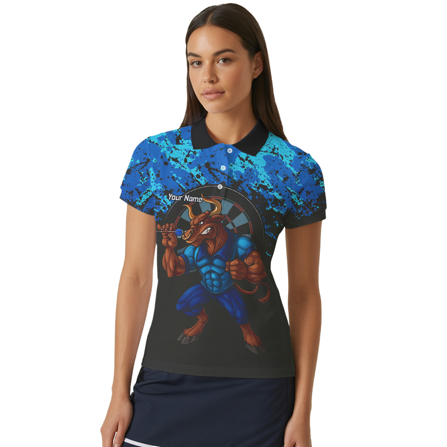 Personalised Bull Darts Polo Shirt Blue Black Splatter For Men Q5112 additional image 4