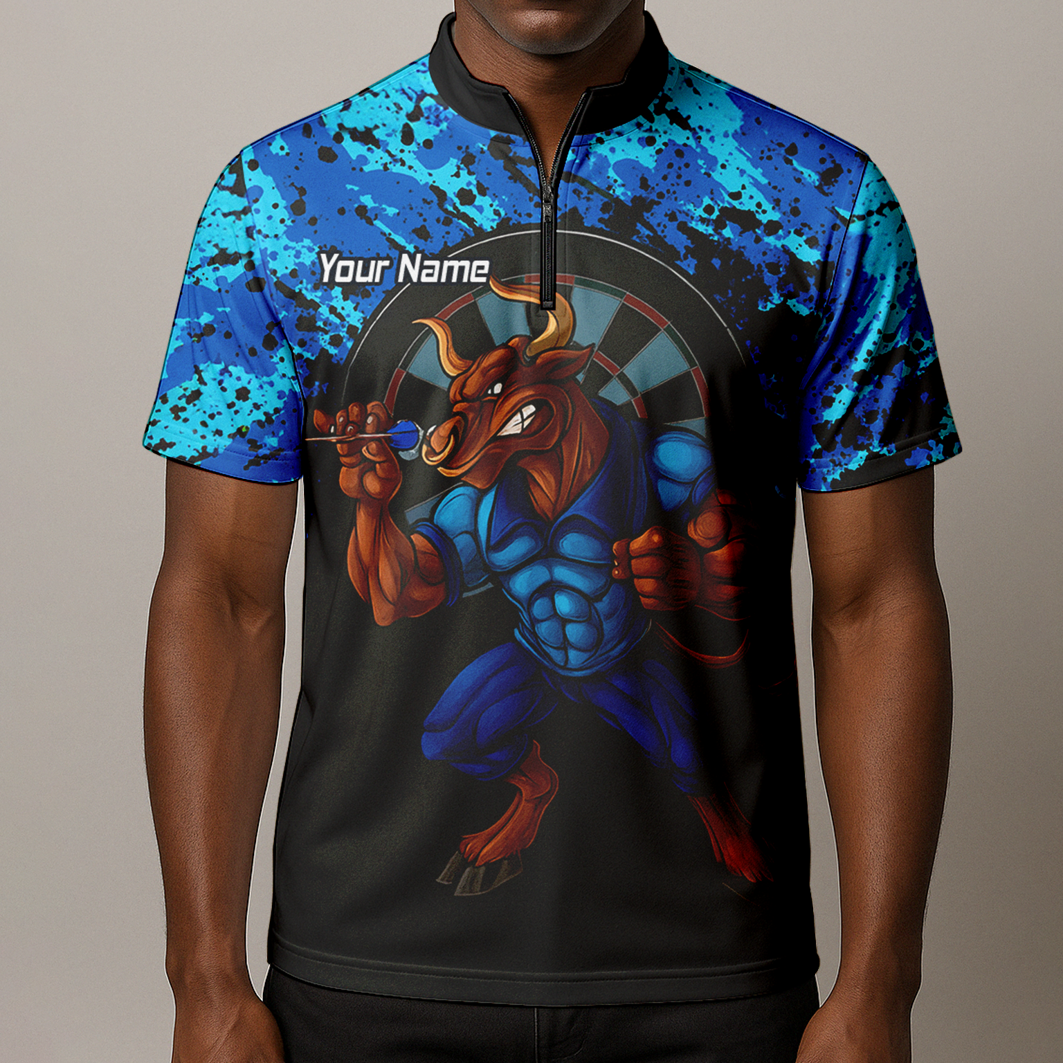 Personalised Bull Darts Polo Shirt Blue Black Splatter For Men Q5112 additional image 8