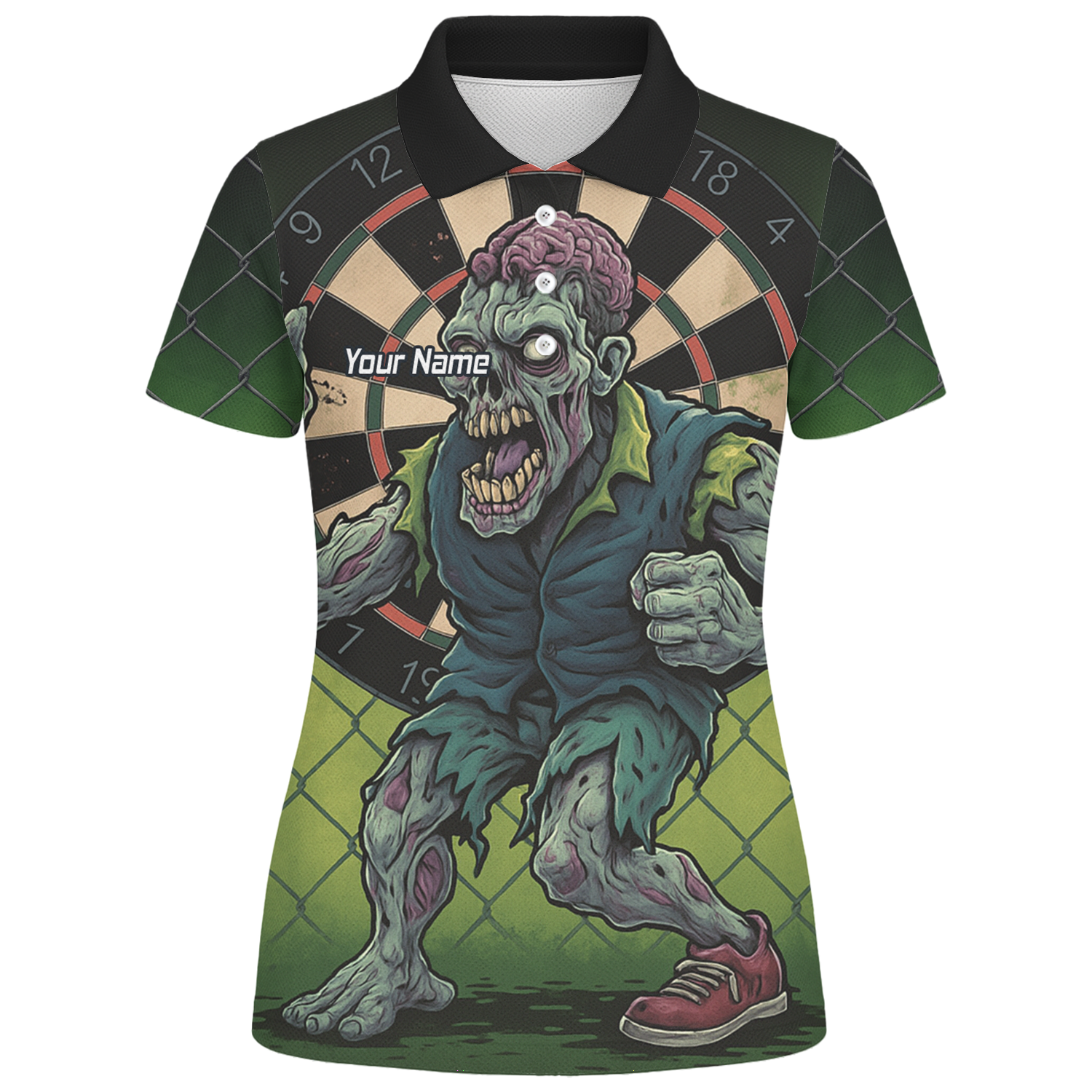 Personalised Zombie Darts Polo Shirt Green Black For Men P6458 additional image 1
